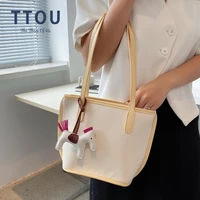 fashion soft pu leather shoulder bags for women 2021 trend lady branded solid color shopping travel handbags designer totes