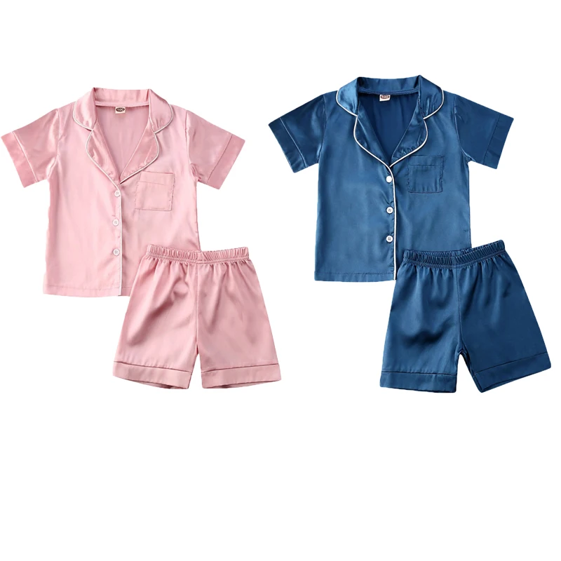

Summer Infant Baby Girls Boys Pajama Sets Casual Solid Short Sleeve V Neck Tops+Shorts 2 Colors Outfit 6M-6Y