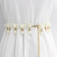 elegant pearl belts women thin waistband imitation silver gold beaded hook decorative metal dress accessories belt pearl chain