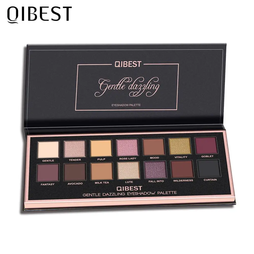 

QIBEST Glitter Eye Shadow Pallete Makeup Long-Lasting Waterproof 14 Colors Soft Shimmer Eyeshadow Powder Makeup Smooth Cosmetic