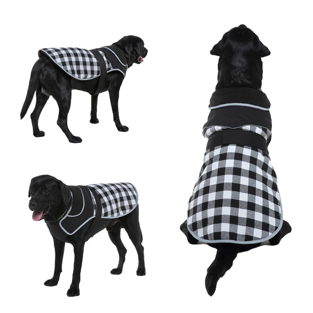 

Клетчатая одежда для больших собак, Зимняя Теплая Флисовая Куртка для щенков, пальто для домашних животных, светоотражающая одежда для боль...