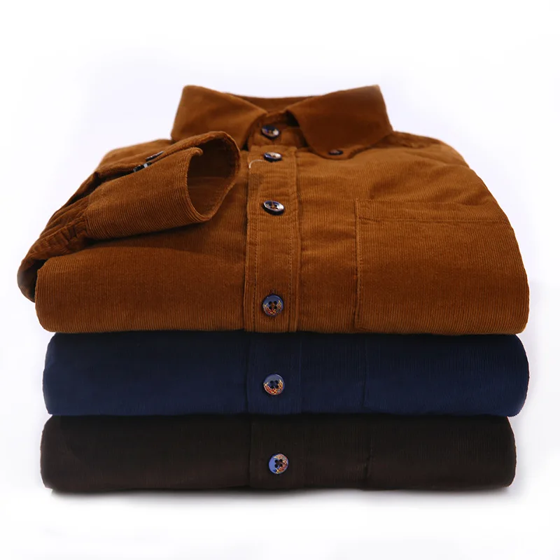 Nice Pop Spring Corduroy Men's Long-Sleeved Shirt Casual Button Collar Design Regular Fit 100% Cotton Male Social Fashion Jacket