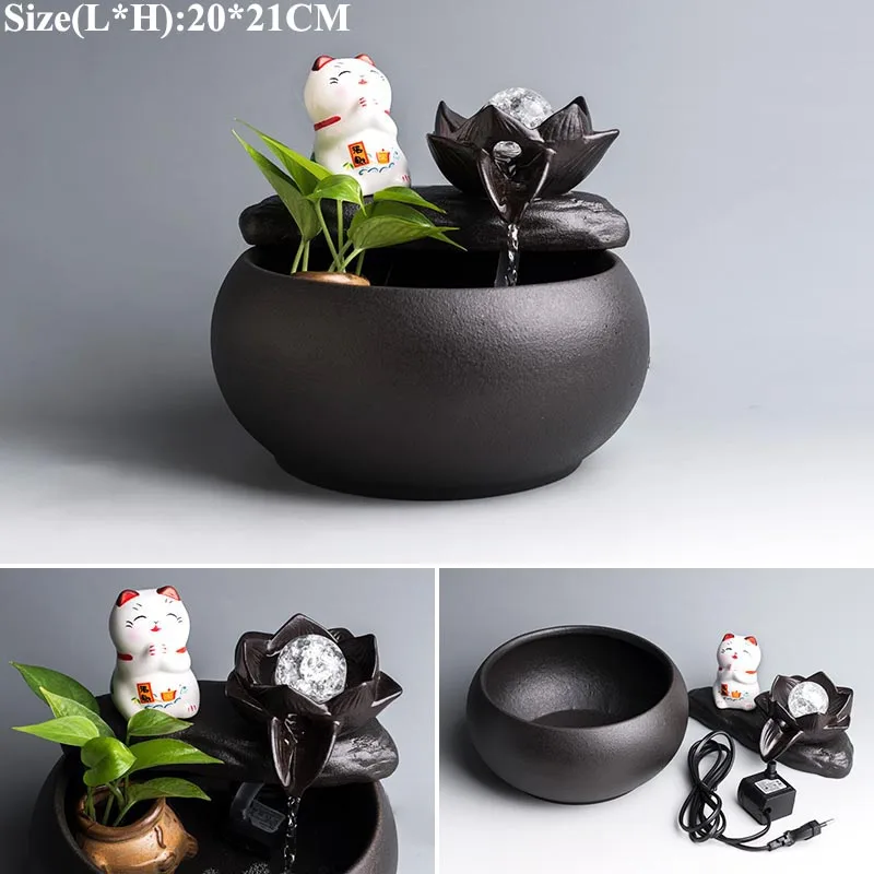 Черный дзен керамический водяной фонтан 220 В для гостиной комнатные плавучие