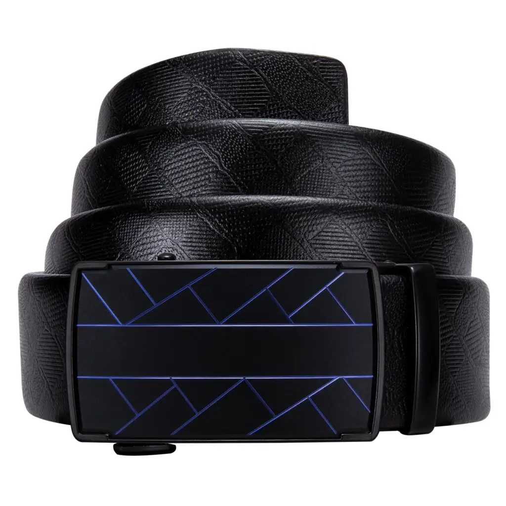 Мужской черный пояс Cowhideleather в полоску с автоматической пряжкой на застежке