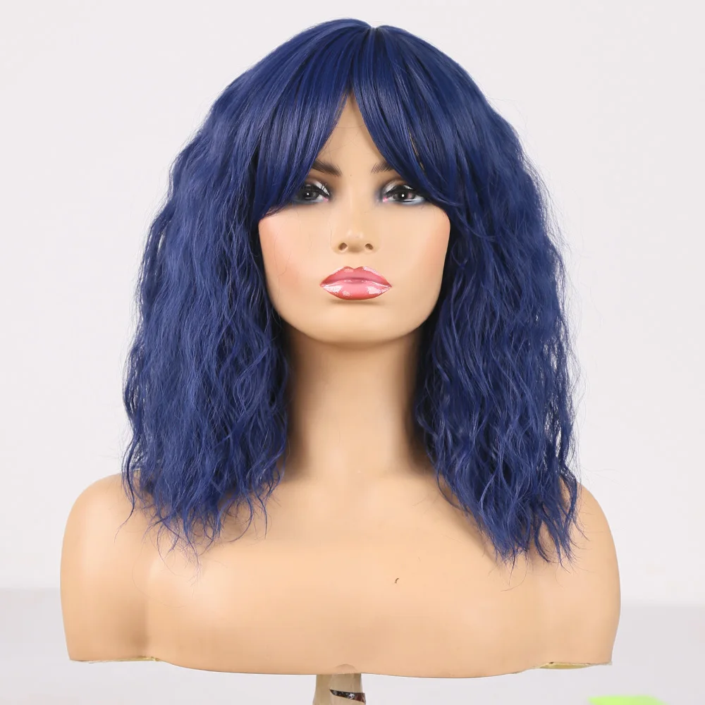 

Bob Wig with Bangs Wave Synthetic Wig for Women Heat Resistant Fiber Hair No Lace Bob Wig Full Bangs