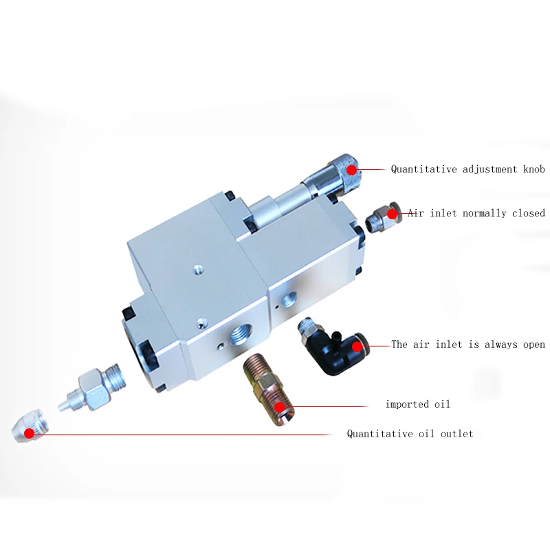 Одноштучный дозировочный клапан для масла с микрометром и пневматической смазочной пистолетом.