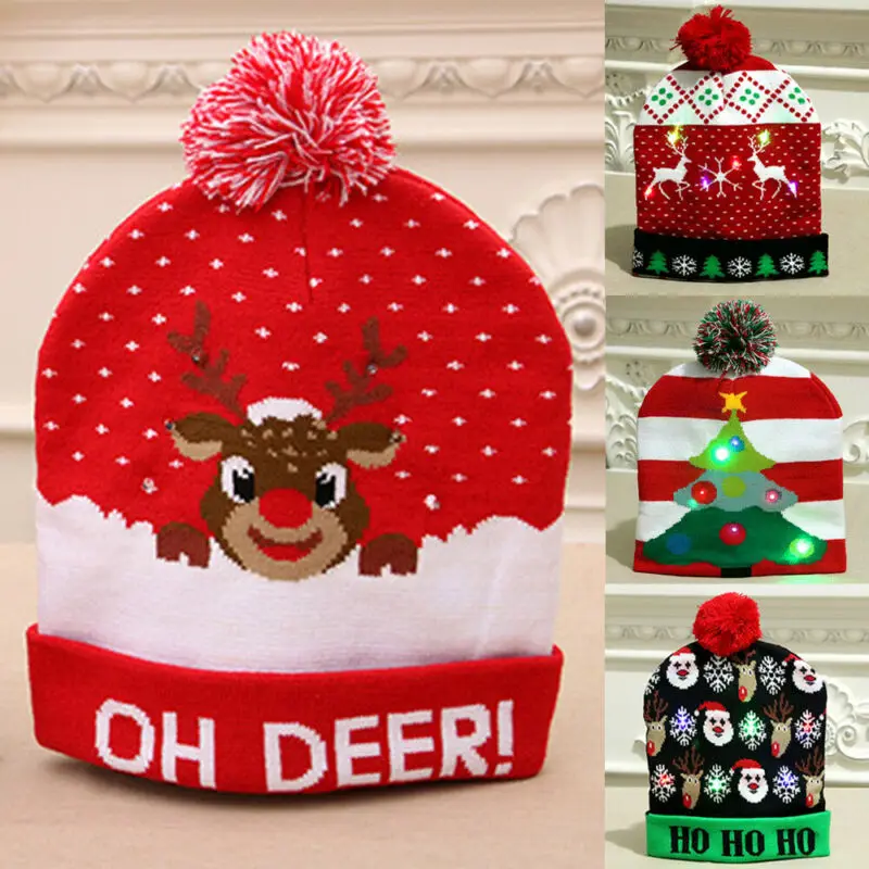 Рождественская вязаная шапка Санты для взрослых и детей новогодние вечерние