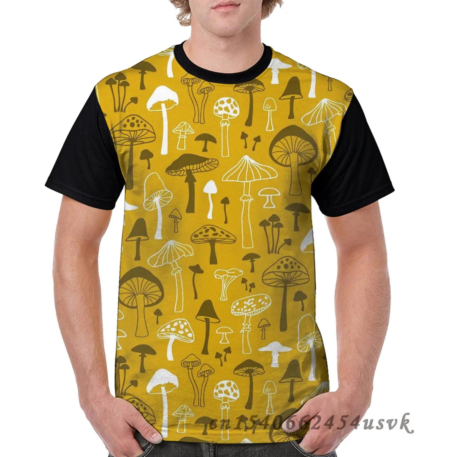 Забавная семейная Одинаковая одежда желтая Мужская футболка с принтом грибов