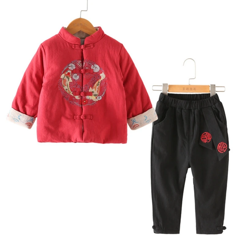 

Детская одежда для мальчиков и девочек на новый год, традиционная китайская ветровка, детская одежда, костюм на осень и зиму, костюм Тан, хло...