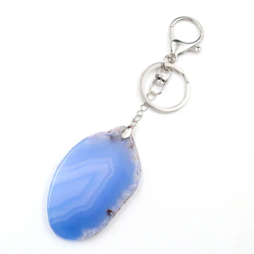 

Silver Plated Lobster Clasp Circle Many Colors Irregular Shape Agates Key Chain Ethnic Style Jewelry