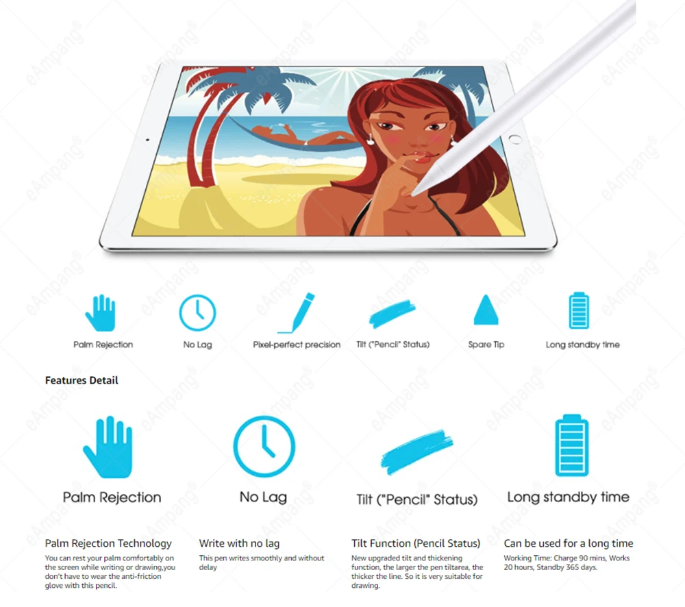 

For iPad Pencil with Palm Rejection,Active Stylus Pen for Apple Pencil 2 1 iPad Pro 2021 11 12.9 2020 2018 2019 Air 7th 8th