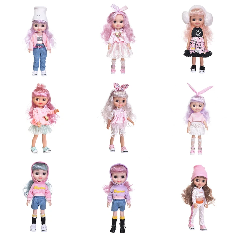 

New 16 Inch Movable Joints BJD Doll 40cm Makeup Dress Up Cute Brown Eyeball Dolls With Fashion Dress For Girls Toy