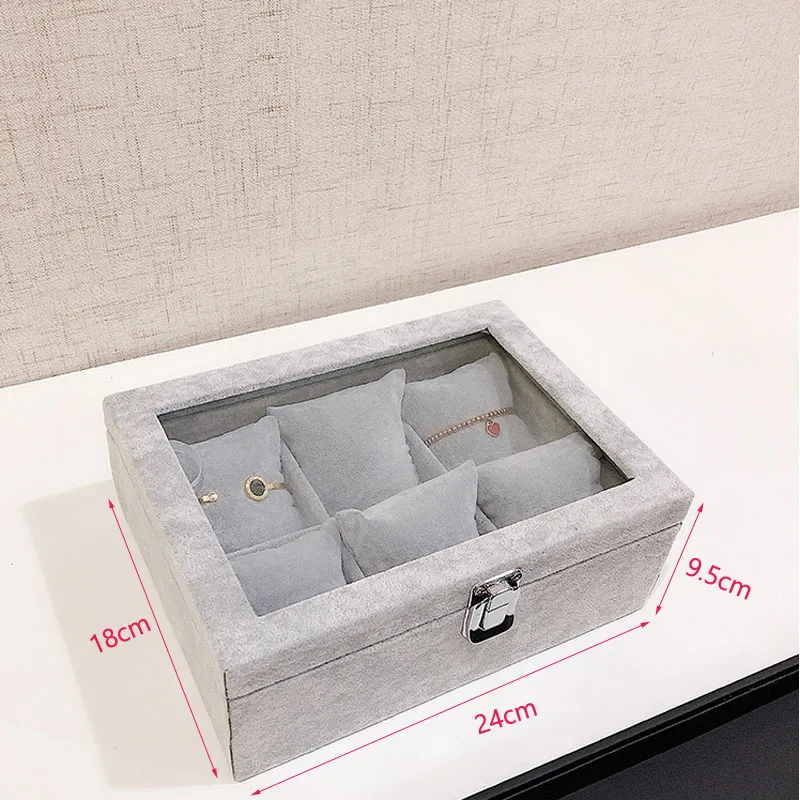 Brand New Ice gray Bracelet watch storage box display stand dust-proof glass transparent  Bangle box Jewelry Organizer Tray