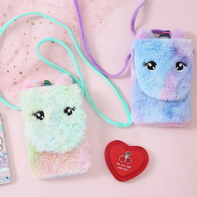 Зимняя новая мультяшная плюшевая сумка через плечо Детский плюшевый кошелек для