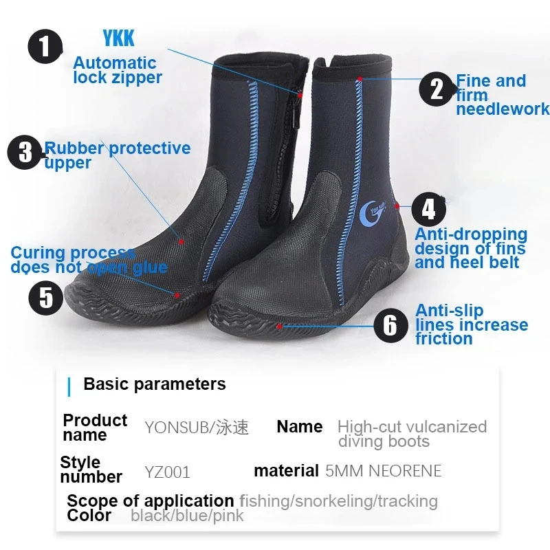 

Yon Sub 5MM Neoprene diving boots men snorkeling shoes non-slip wear-resistant Beach walking shoes Rock fishing diving shoes