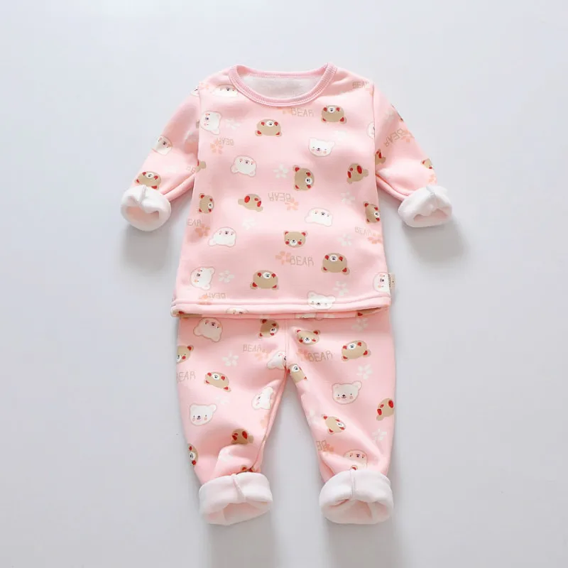 Пижама для девочек зимний детский теплый вельветовый утепленный Топ с длинным