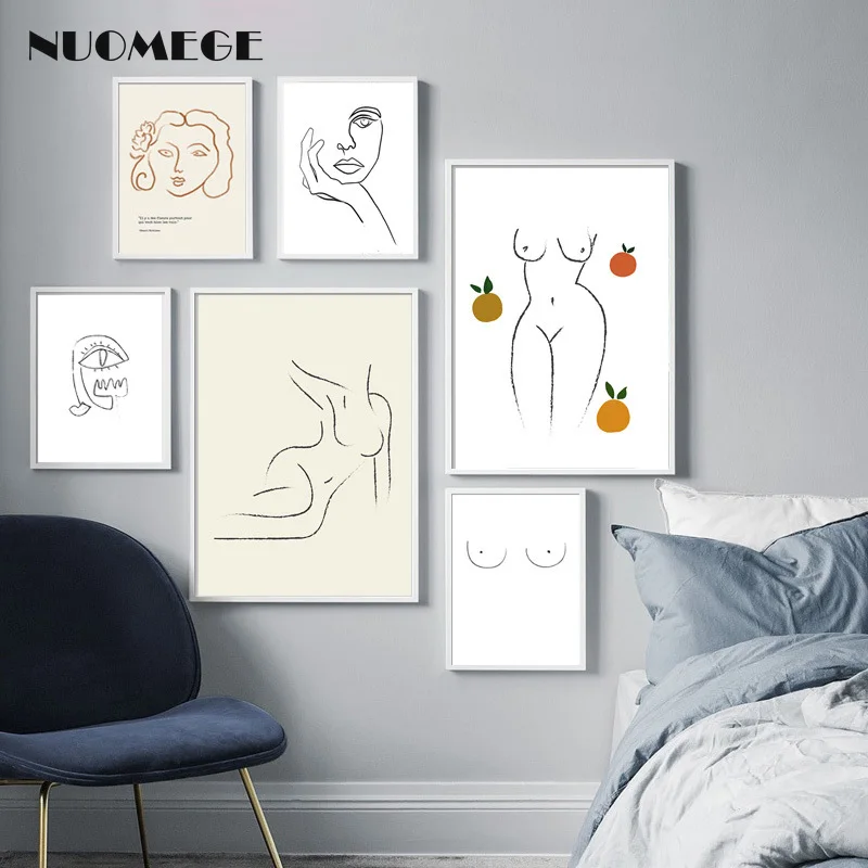 

scandinavian style line abstract canvas painting Picasso wall art posters and prints for iving room decorative picture prints