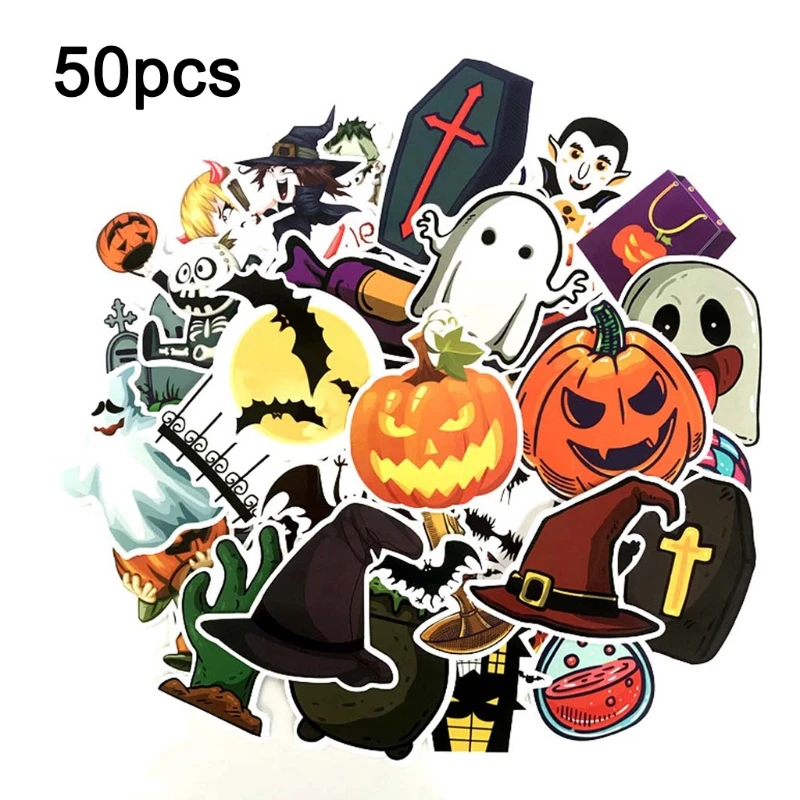 

50pcs/pack Halloween Series Decorative Waterproof Stickers for Mobile Phone Case Laptop Tablet Motorcycle Bicycle Car