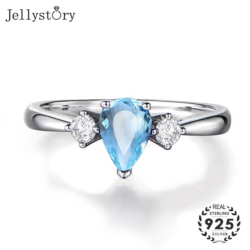 

Jellystory luxury ring with 1 carat water drop shape natural topaz gemstone 925 sterling silver jewelry rings for female wedding