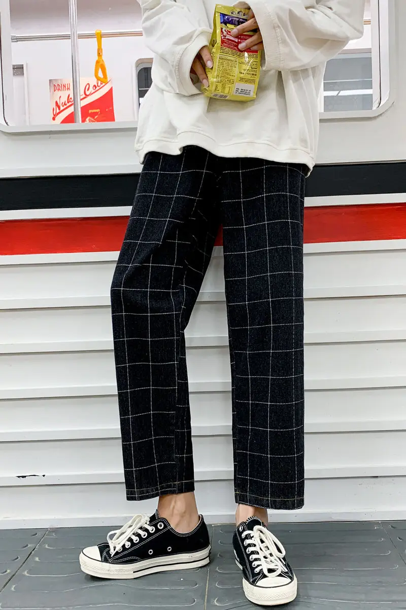 

Men's trousers spring/winter 2021 new couple plaid wide-leg straight leg pants trousers loose casual young men's clothing