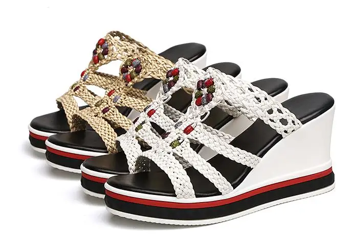 Новые летние кожаные тапочки в римском стиле Модные для женщин на нескользящей