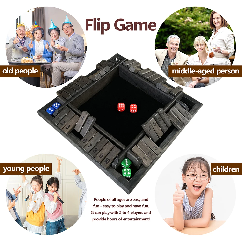 

Novelty & Gag Four-sided Flop Game Digital Game Shut The Box Wooden Mathematic Traditional Pub Board Dice Game Family Fun Games