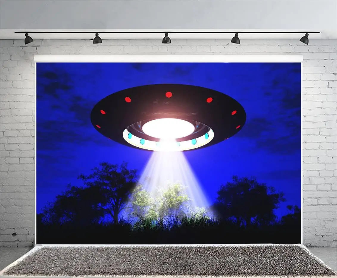 

UFO Photography Backdrop Spaceship Flying Saucer Alien Invasion Spacecraft Pictures Kid Boy Child Portrait Photo Background
