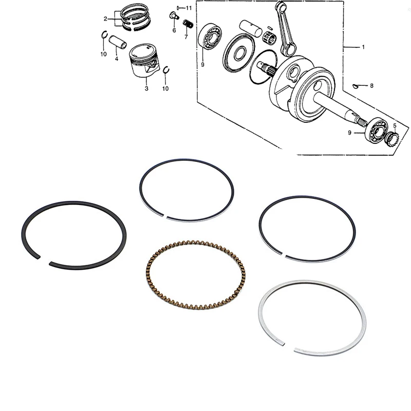 5PCS Standard Bore Cylinder Kit Piston Rings Kit for Honda XR100 XL100S CM CMX CM250C/CD Rebel
