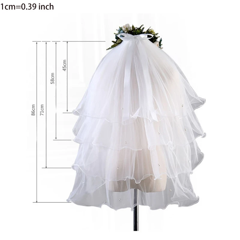 

X7YC Wedding Bridal Veil with Metal Comb Wedding Hair Accessories for Brides 4 Tier Longest Tulle 34" Embellished with Pearls