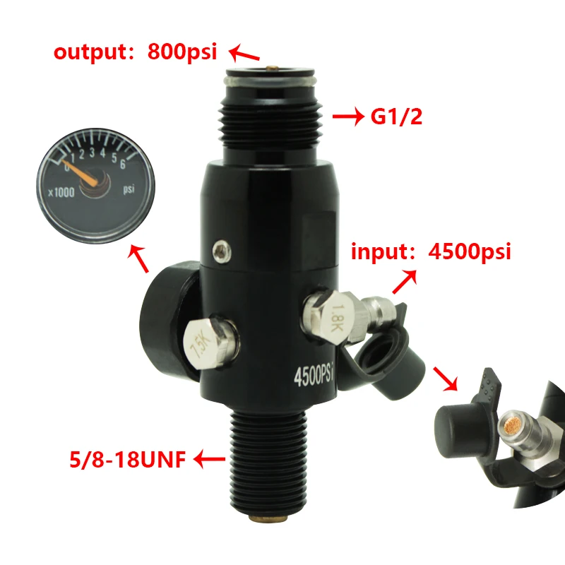 Регулятор воздушного бака HP для пейнтбола с резьбой 4500psi 5/8-18UNF и выходным