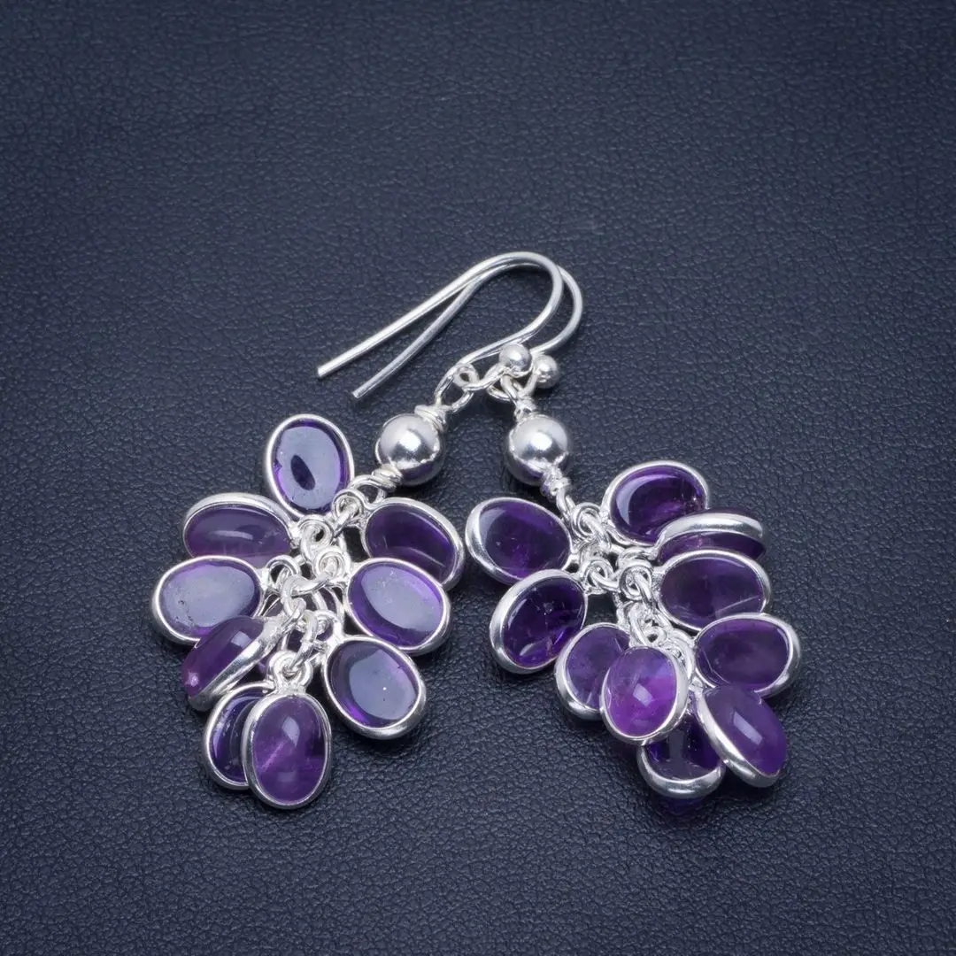 

Natural Amethyst Handmade Unique 925 Sterling Silver Earrings 1.75" B2875