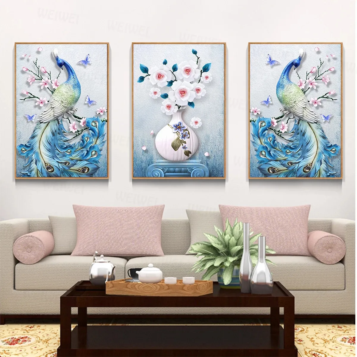 

Peacock Vase Butterfly Good Luck Oil Painting Picture Poster Canvas Print Painting Wall Art Living Room Home Decoration