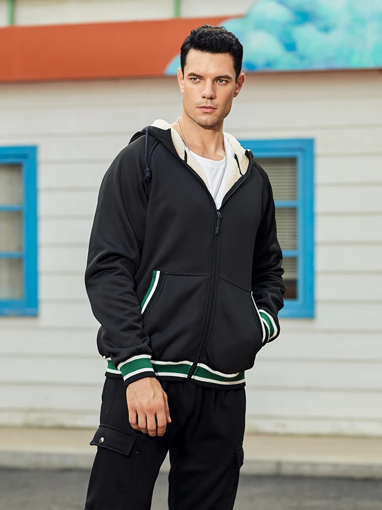 Covrlge Autumn Winter Sports Men's Letter Color-blocking Parka Plus Velvet Zipper Cardigan Hooded Coat Male Streetwear MWM121