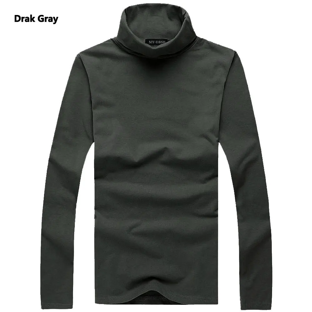 Dark-Gray Новые осенние повседневные мужские футболки с длинными рукавами из хлопка с высоким воротником, облегающие стильные футболки, футболка больших размеров s-xxxl - Цвет: Dark-Gray