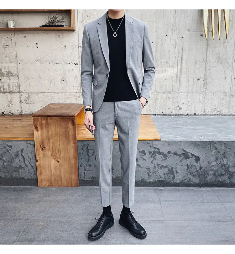 Men 2021 Spring New Solid Color Blazer Coats Men's Korean Loose Casual Small Suit Jackets Groom Wedding Dress Suit Sets W394