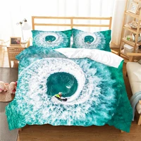complete double bed clohthes bedding coverlet sea surfing printed bedroom cover with pillowcase home textiles king double size