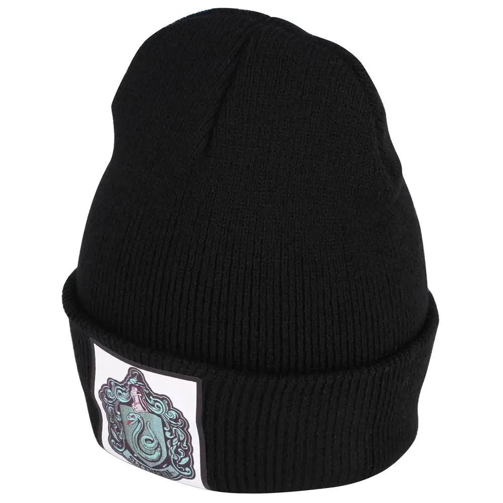 Мужская вязаная шапка Волшебная фантазия Слизерин черная короткие черные шапки