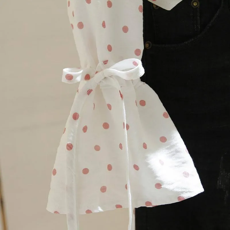 

Women's Polka Dot Shirt Office Lady Long Sleeve V-neck Loose Linen Shirt Autumn Elegant Ladies Turn-down Collar Top Clothes