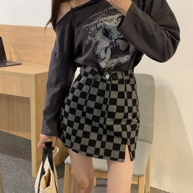 

Клетчатая юбка для женщин, осень и зима, юбка с высокой талией, новинка 2021, маленькая короткая юбка на бедрах