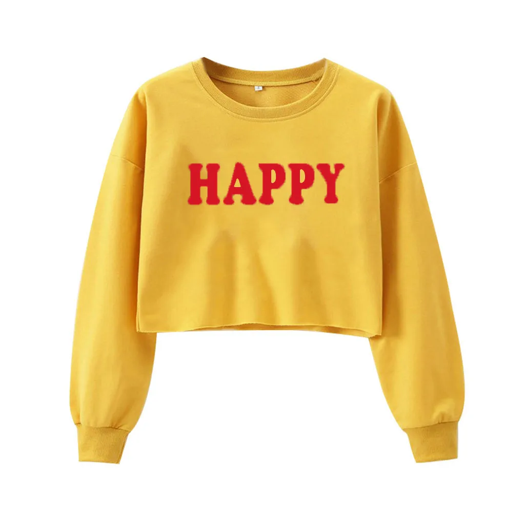 Короткий уличный свитшот с надписью для девочек желтые толстовки уличная