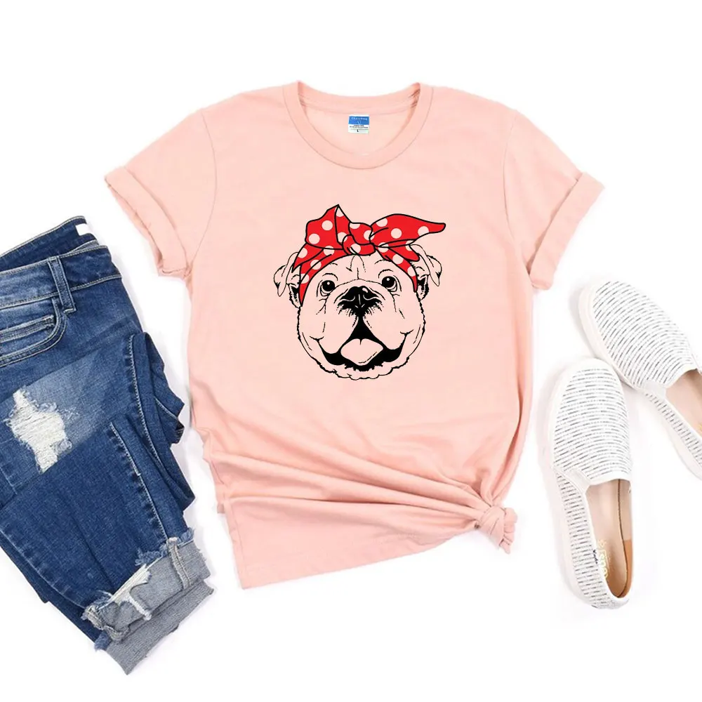 

Футболка с изображением милого бульдога, рубашка для любителей домашних животных, женская футболка-талисман с изображением собаки, мамы, фу...
