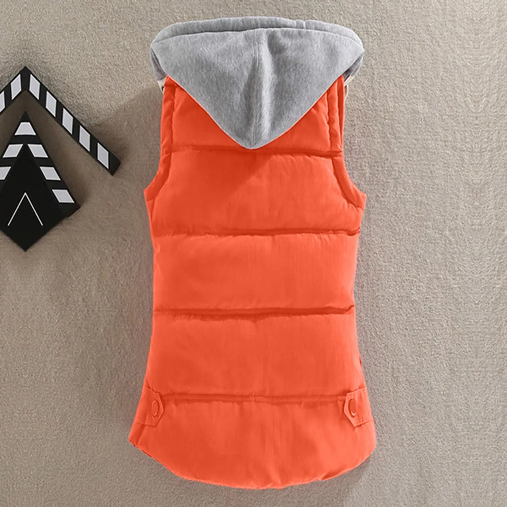 Plus Size Hooded Vest Coat Women Autumn Winter Warm Cotton Solid Button Waistcoat Windproof Female Sleeveless Slim 2019 | Женская одежда