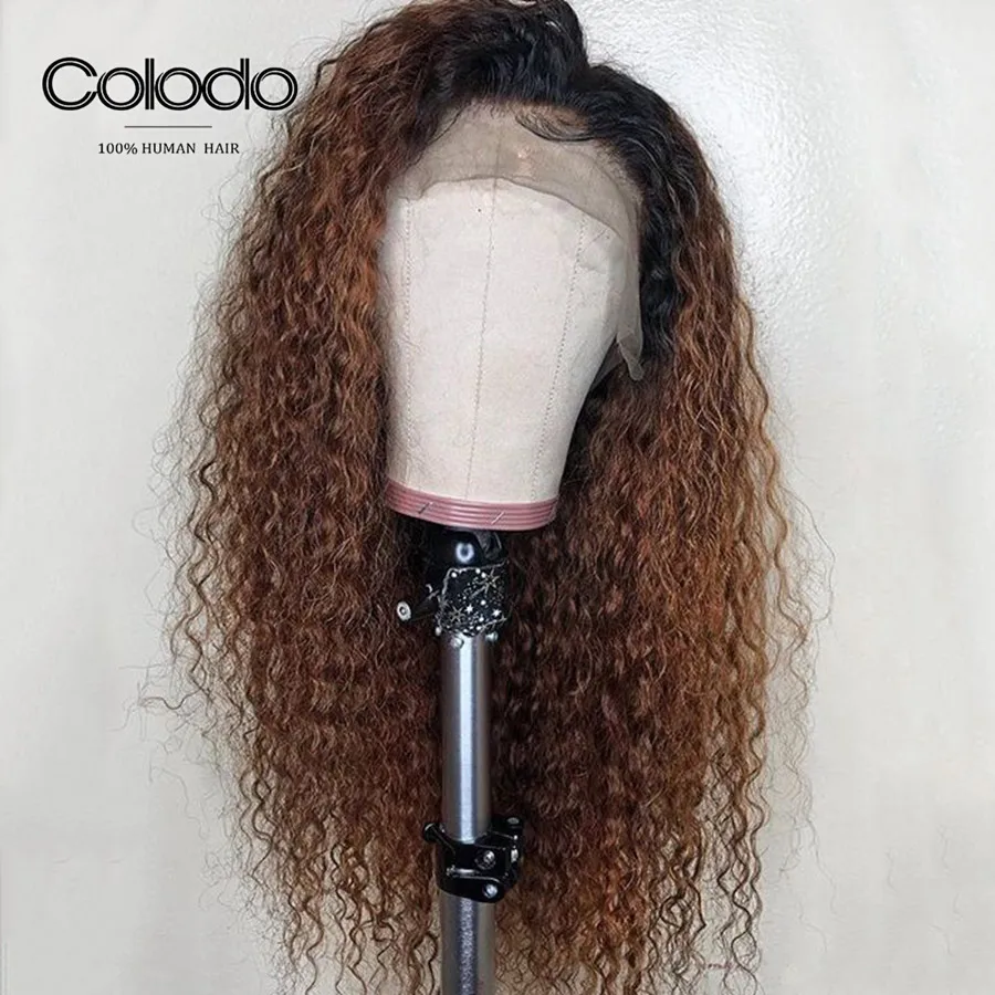 Ombre Brown Цветной коричневый Омбре кудрявые человеческие волосы парик предварительно выщипанный блонд парик на кружеве бразильские волосы remy 613 фронтальные парики для черных женщин - Цвет: Ombre Brown
