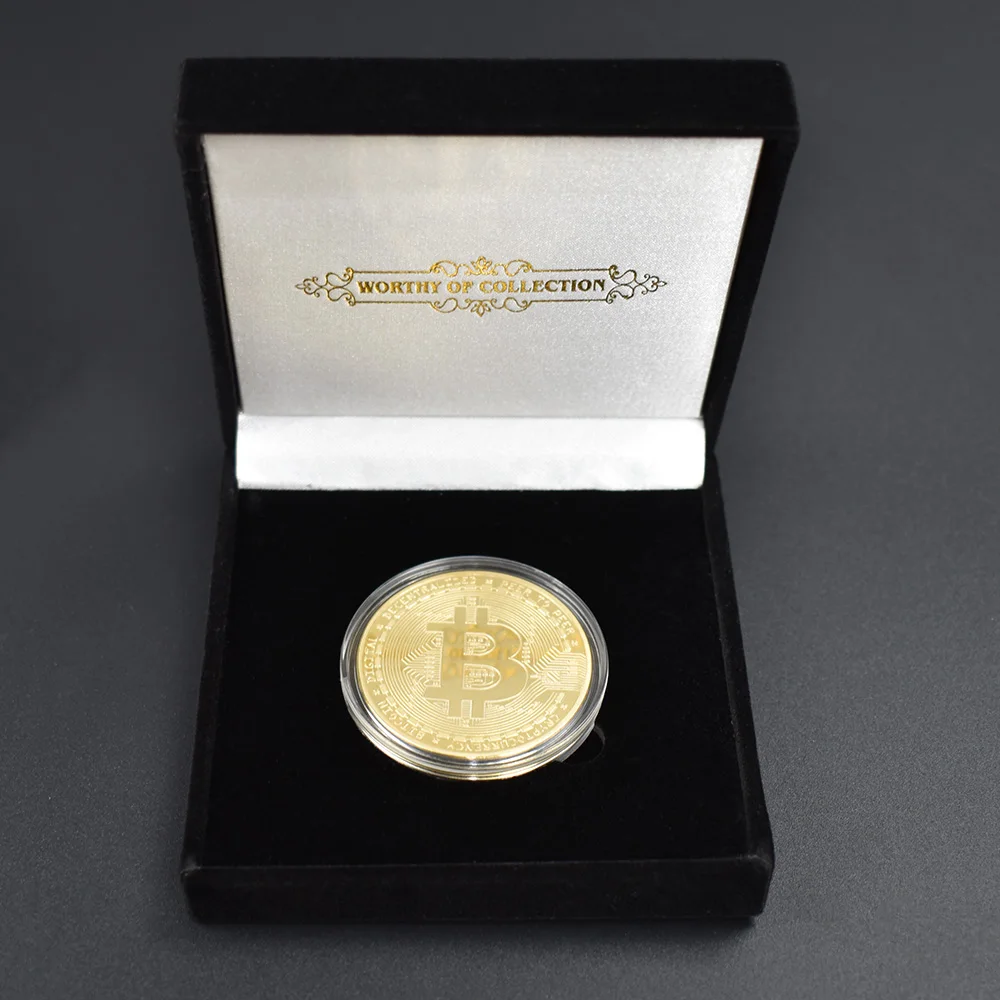 gold with box Позолоченная горячая Распродажа Биткоин монета Бит монета с черной подарочной коробкой упаковка Металлическая памятная монета - Цвет: gold with box