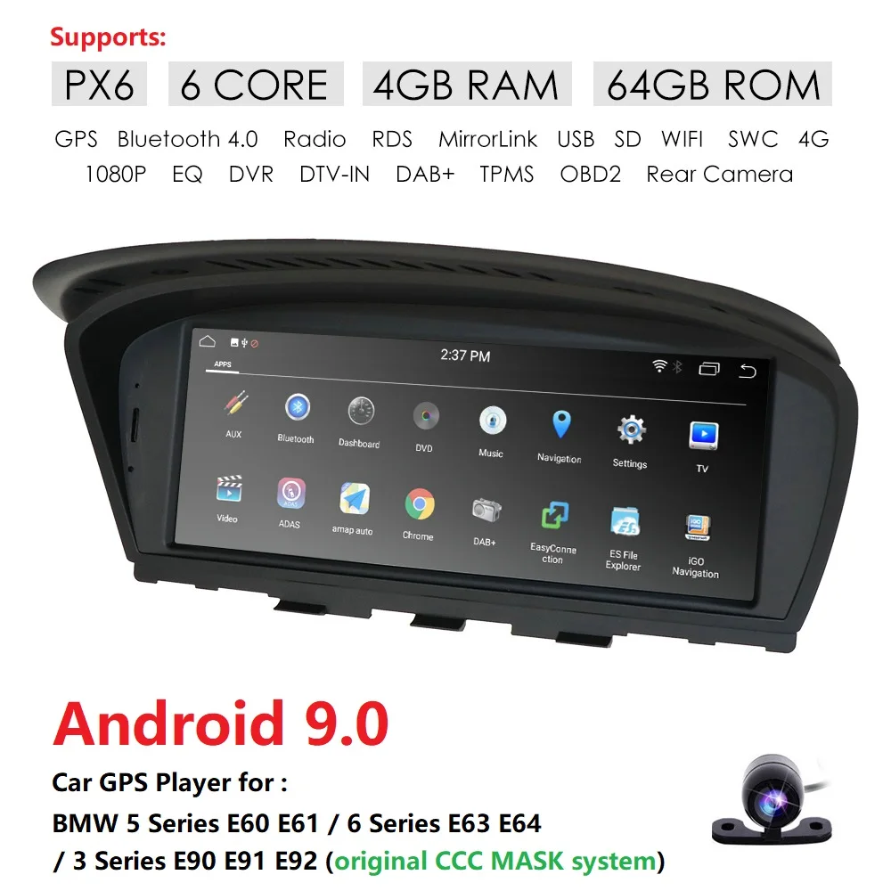 Автомобильный мультимедийный плеер с GPS Android 9 0 IPS PX6 4 Гб ОЗУ 64 ПЗУ для BMW 5 серии E60 E61