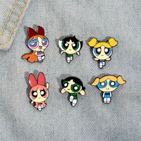 anime powerpuff girls cute cartoon brooch for women broche pin metal collar brooches men pines metalicos badge bag lapel jewelry