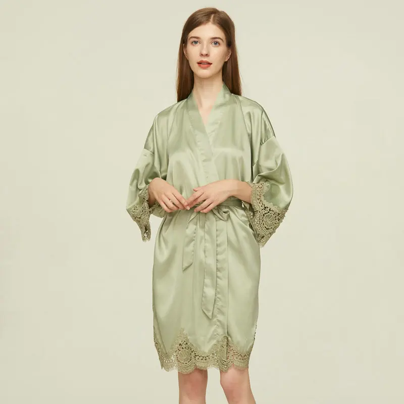 Matt Satin lace Robe for women with Lace Trim Bridesmaid Bride Robes Bathrobe Wedding Bridal Robe Bathrobe Sleepwear
