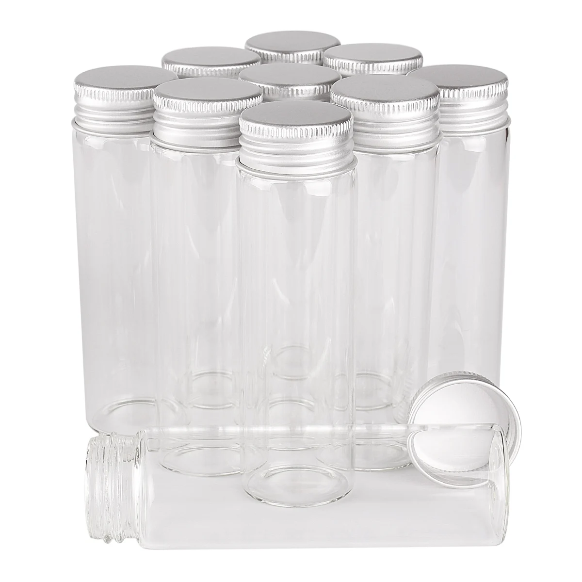 48 Pieces 50ml Glass Bottles with Aluminum Lids 30*100mm Glass Jars for Wedding Crafts Gift