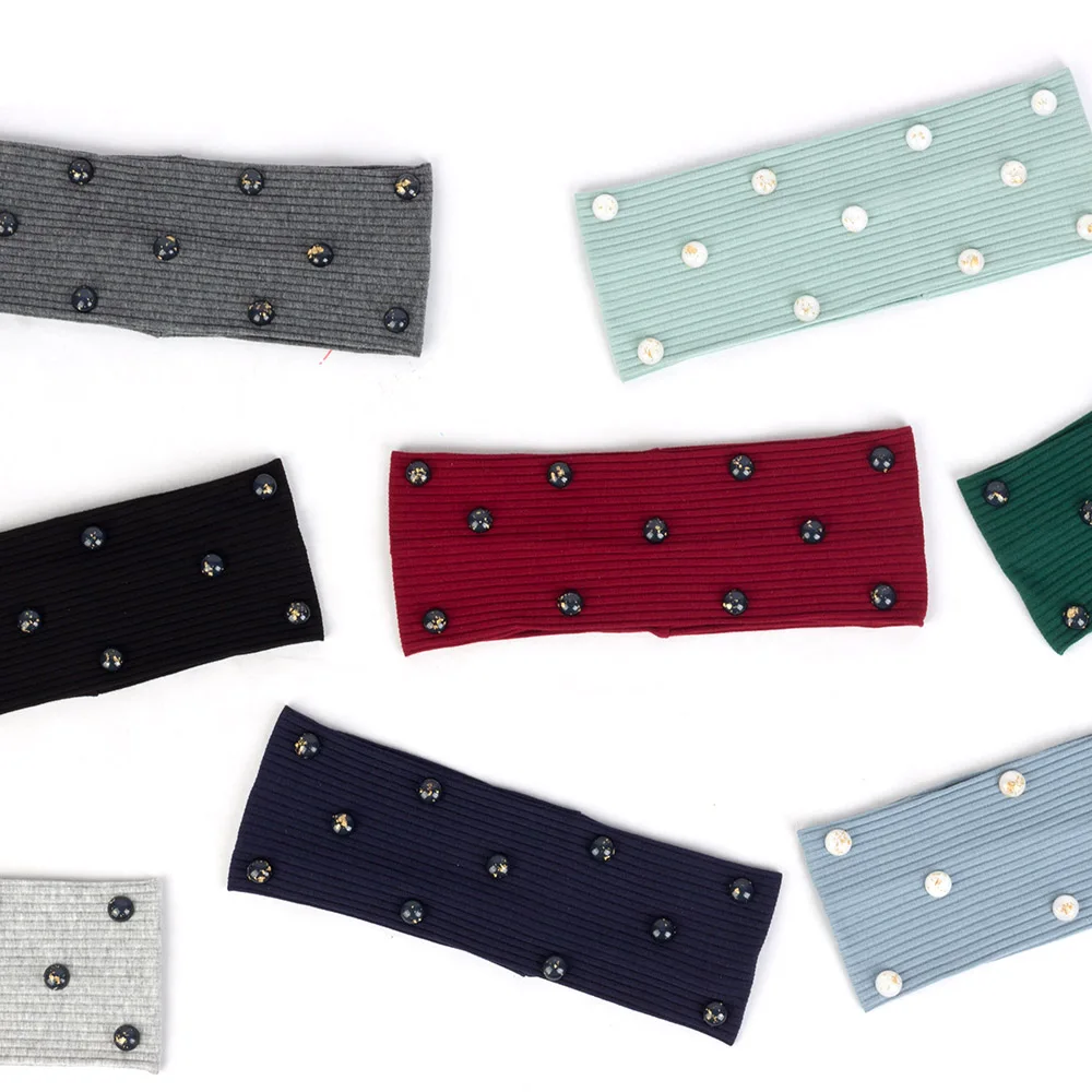 Женская трикотажная повязка на голову в рубчик однотонная эластичная плоская