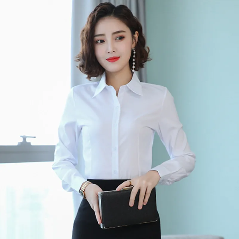 Korean Women Shirts Long Sleeve Button Up Shirt Office Lady White Loose Striped Womens Tops and Blouses | Женская одежда